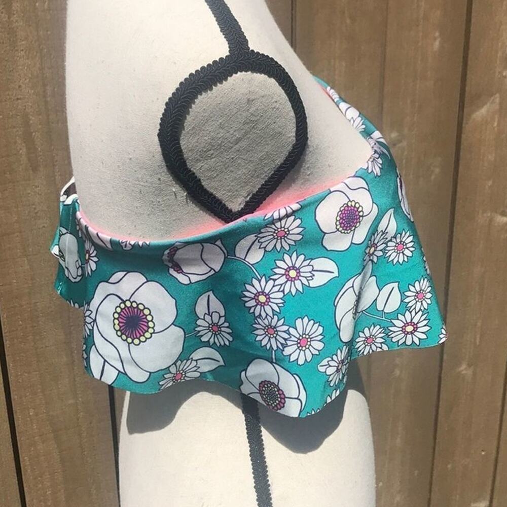 WILDFOX Sixties Floral Emerald Strapless Bandeau Bikini Top Women's Medium NWT - Picture 2 of 6